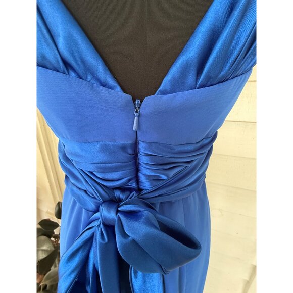 Vintage Davids Bridal Royal Blue Formal Maxi Dress Satin Chiffon Size 4 - Picture 6 of 14